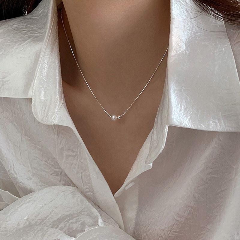 Pearl Trim Chain - คริสต์มาสของขวัญ 925 เงินสเตอร์ลิงประณีตสร้อยคอไข่มุกภาษาฝรั่งเศสคําสไตล์วินเทจ COLLAR CHAIN เครื่องประดับวันหยุดของขวัญ