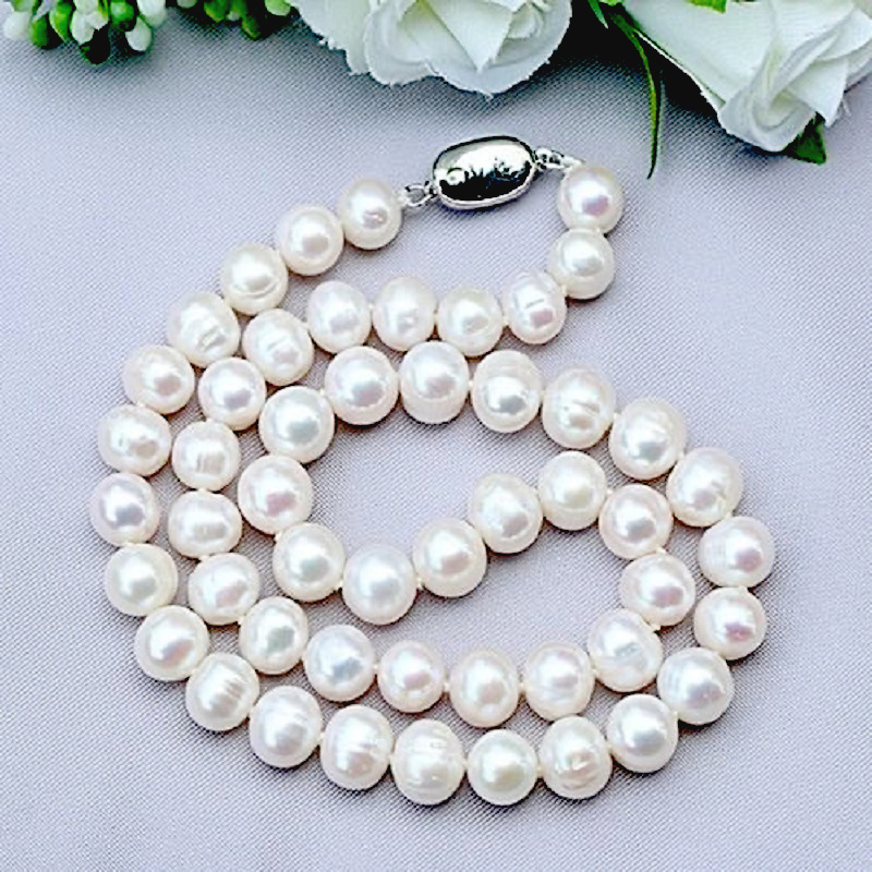 Pearl Trim Chain - 8-9 มม.ไข่มุกน้ําจืดธรรมชาติ 925 เงินสเตอร์ลิงสร้อยคอChokerสําหรับผู้หญิงเครื่องประดับของขวัญ