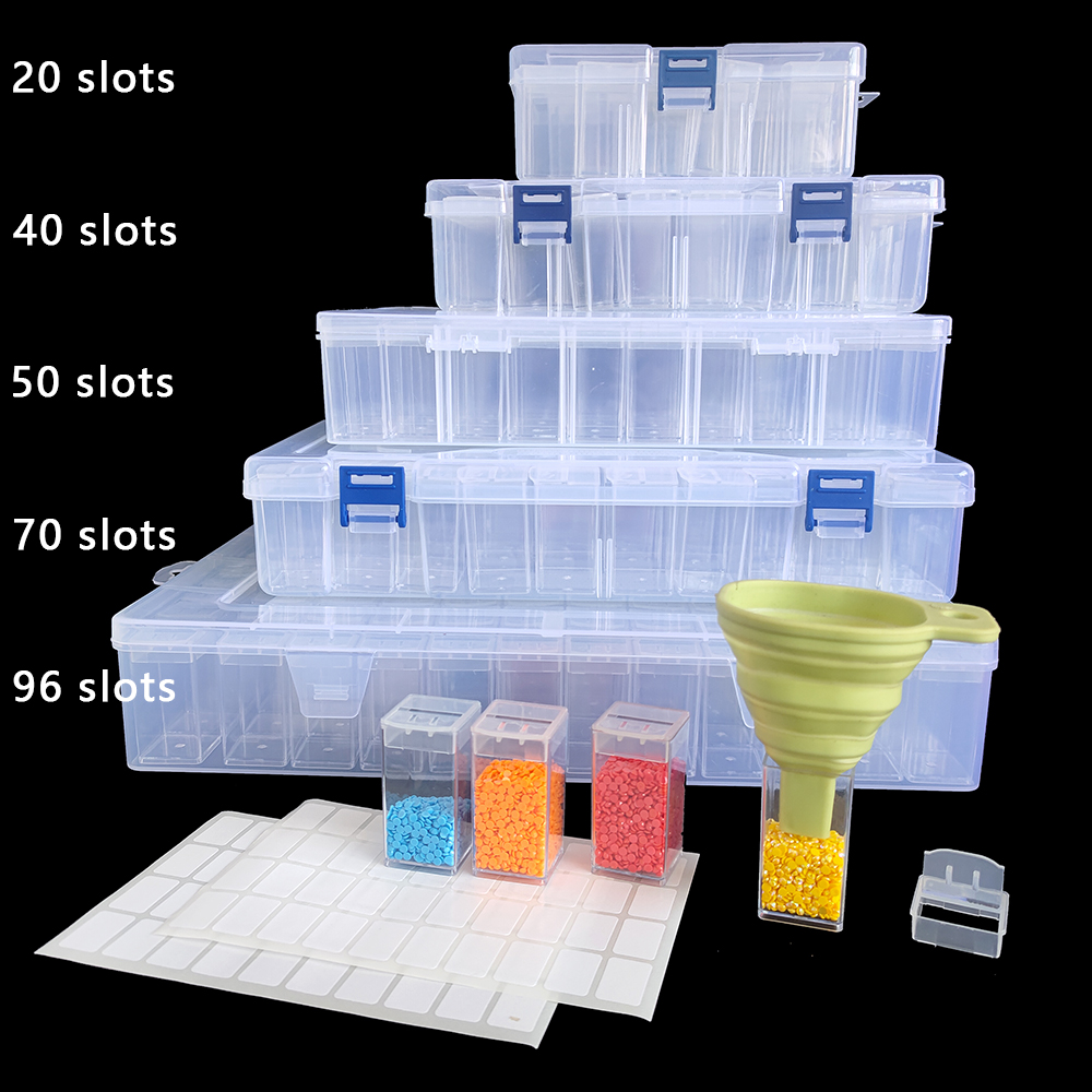 Craft Embellishment Storage - กล่องเก็บของพลาสติกทรงสี่เหลี่ยมสำหรับงานเพชรปัก - กล่องจัดระเบียบอุปกรณ์งานปักโมเสก กล่องใส่อุปกรณ์ศิลปะสำหรับคนรักงาน DIY